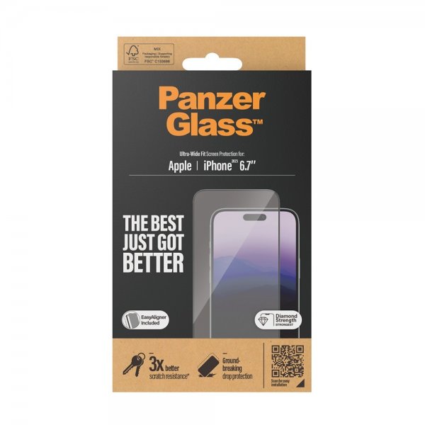 PanzerGlass iPhone 15 Plus Skjermbeskytter Ultra-Wide Fit EasyAligner