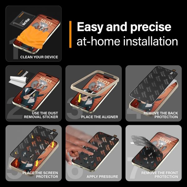 PanzerGlass iPhone 15 Plus Skjermbeskytter Ultra-Wide Fit Privacy EasyAligner