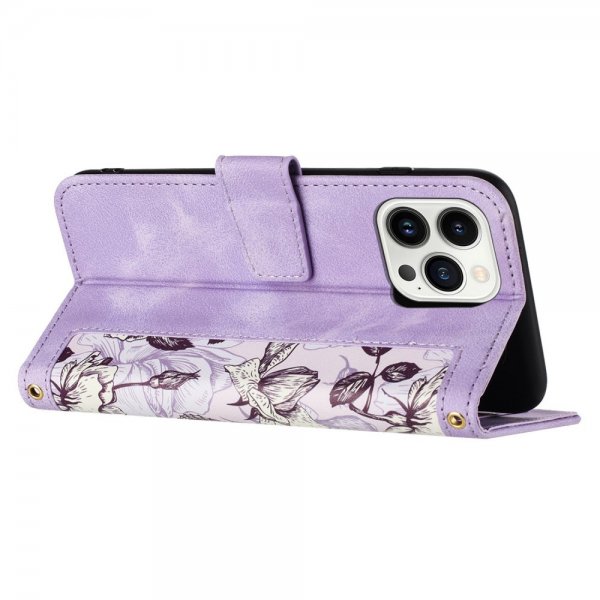 iPhone 15 Pro Etui Blomstermønster Lilla