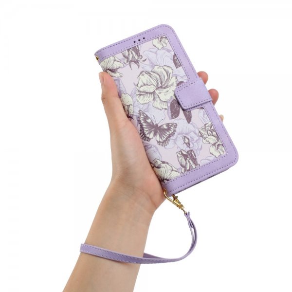 iPhone 15 Pro Etui Blomstermønster Lilla