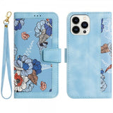 iPhone 15 Pro Etui Blomstermønster Lyseblå