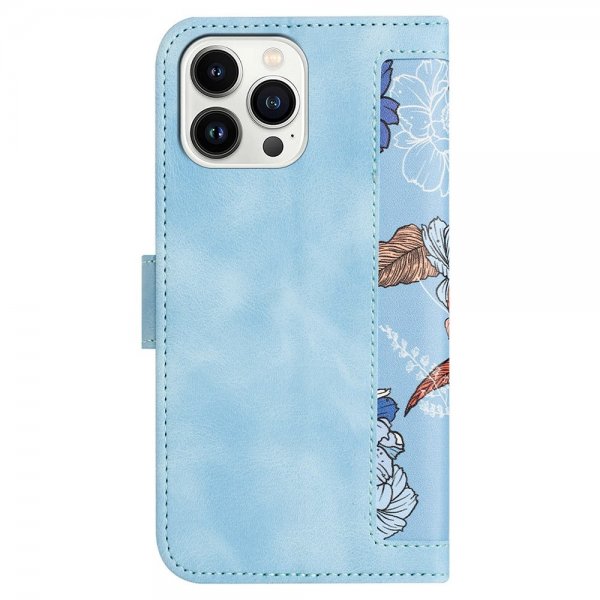 iPhone 15 Pro Etui Blomstermønster Lyseblå