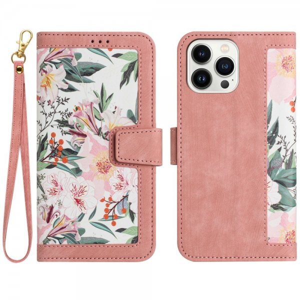 iPhone 15 Pro Etui Blomstermønster Rosa