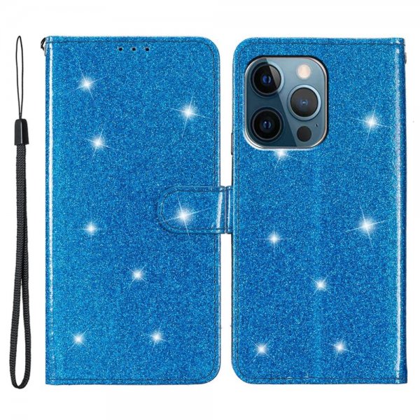iPhone 15 Pro Etui Glitter Blå