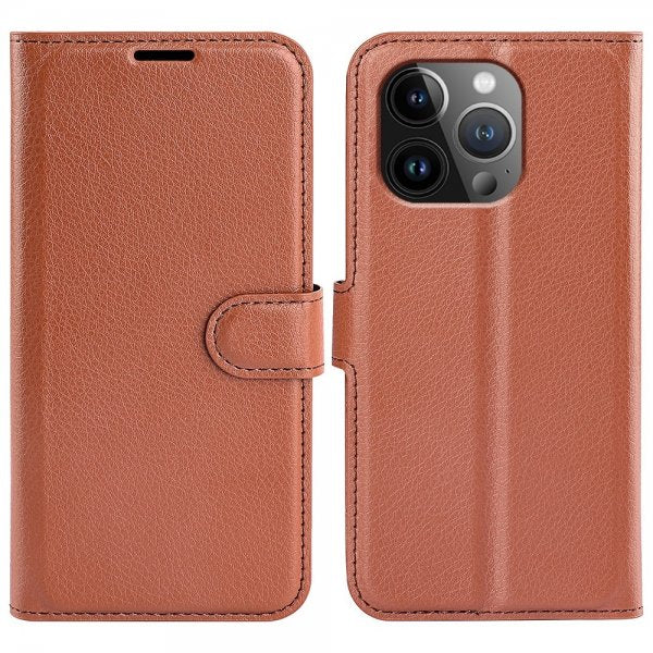 iPhone 15 Pro Etui Litchi Brun