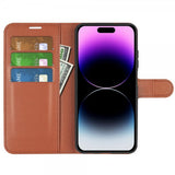 iPhone 15 Pro Etui Litchi Brun