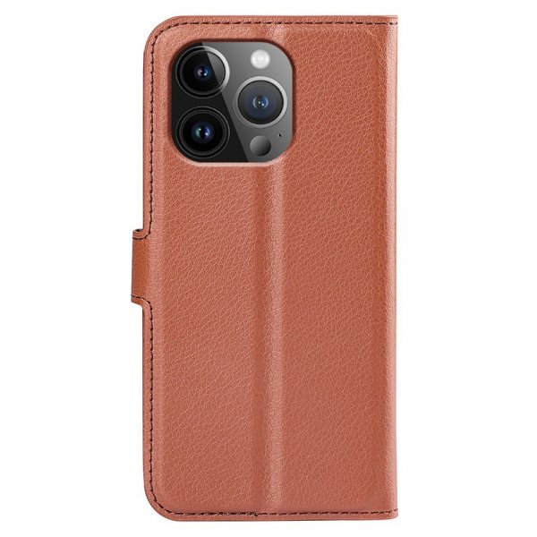 iPhone 15 Pro Etui Litchi Brun