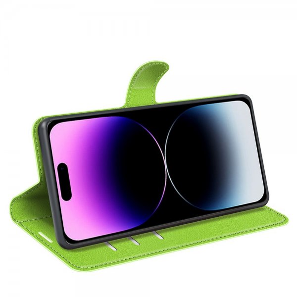 iPhone 15 Pro Etui Litchi Grønn