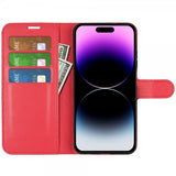 iPhone 15 Pro Etui Litchi Rød