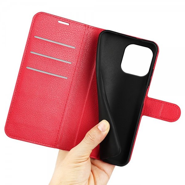 iPhone 15 Pro Etui Litchi Rød