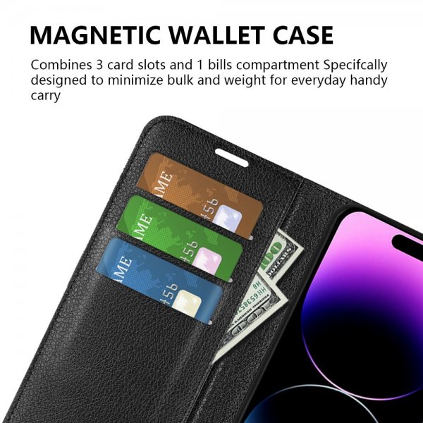 iPhone 15 Pro Etui Litchi Svart