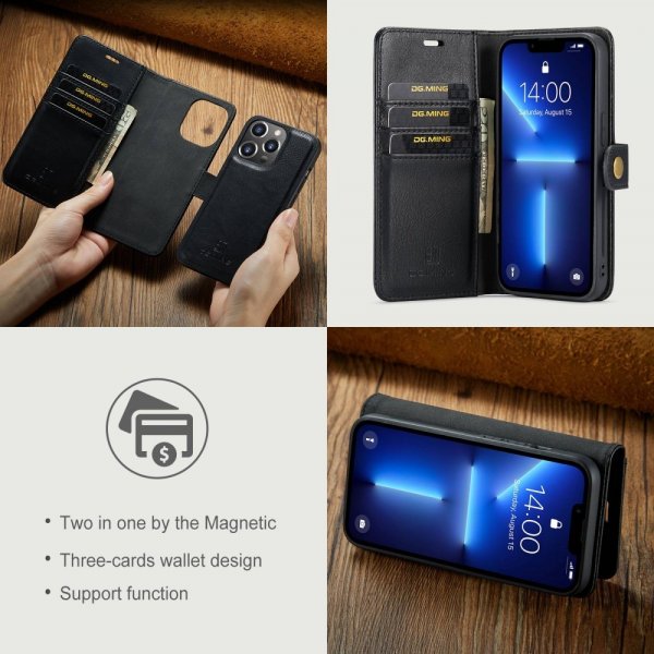 Dg.Ming iPhone 15 Pro Etui Avtagbart Deksel Svart