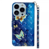 iPhone 15 Pro Etui Motiv Blått Gull Sommerfugler