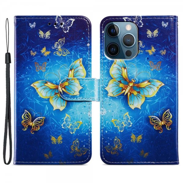 iPhone 15 Pro Etui Motiv Gylden Sommerfugl