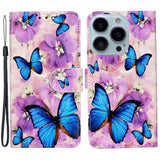 iPhone 15 Pro Etui Motiv Lilla Blomster Blå Sommerfugler