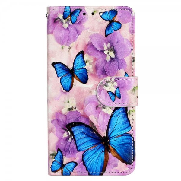 iPhone 15 Pro Etui Motiv Lilla Blomster Blå Sommerfugler