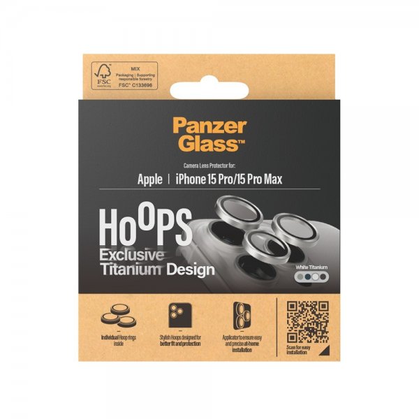 PanzerGlass iPhone 15 Pro/iPhone 15 Pro Max Kamerabeskytter Hoops White Titanium