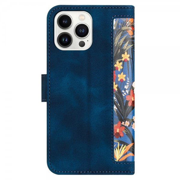 iPhone 15 Pro Max Etui Blomstermønster Mørkeblå