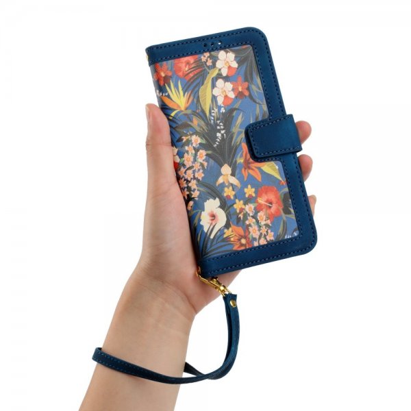 iPhone 15 Pro Max Etui Blomstermønster Mørkeblå