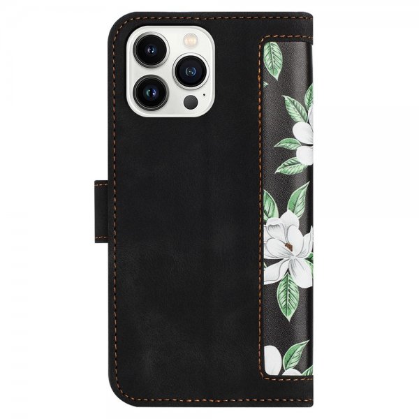 iPhone 15 Pro Max Etui Blomstermønster Svart