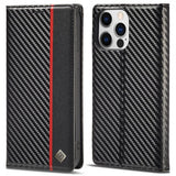Lc.Imeeke iPhone 15 Pro Max Etui Karbonfibertekstur Rød Stripe Vertical Svart
