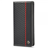 Lc.Imeeke iPhone 15 Pro Max Etui Karbonfibertekstur Rød Stripe Vertical Svart