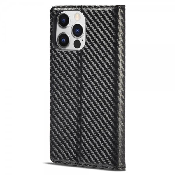 Lc.Imeeke iPhone 15 Pro Max Etui Karbonfibertekstur Rød Stripe Vertical Svart