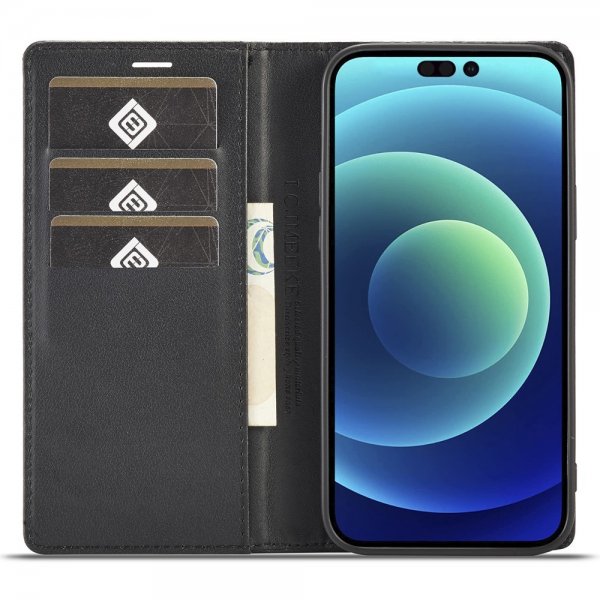 Lc.Imeeke iPhone 15 Pro Max Etui Karbonfibertekstur Rød Stripe Vertical Svart
