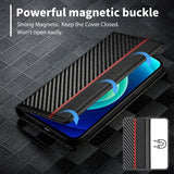 Lc.Imeeke iPhone 15 Pro Max Etui Karbonfibertekstur Rød Stripe Vertical Svart