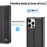 Lc.Imeeke iPhone 15 Pro Max Etui Karbonfibertekstur Rød Stripe Vertical Svart