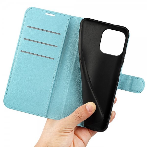 iPhone 15 Pro Max Etui Litchi Blå