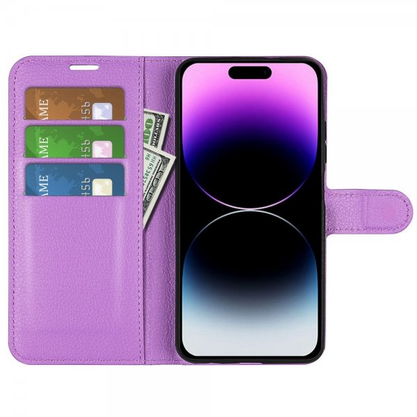iPhone 15 Pro Max Etui Litchi Lilla