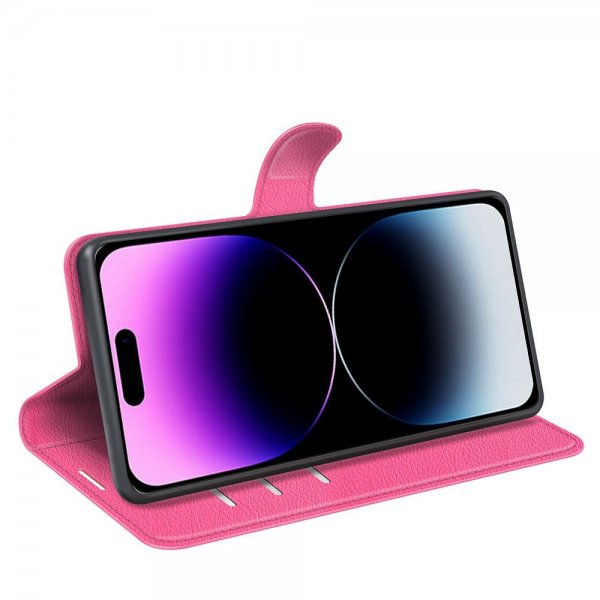 iPhone 15 Pro Max Etui Litchi Magenta