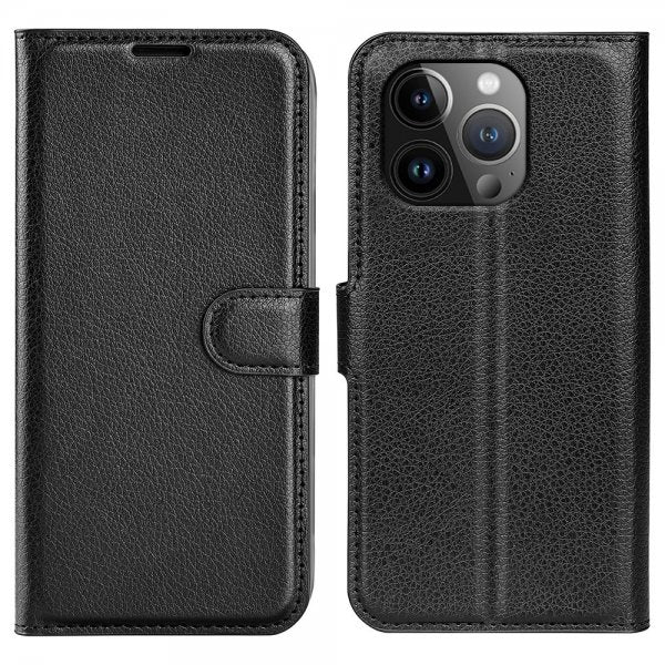 iPhone 15 Pro Max Etui Litchi Svart