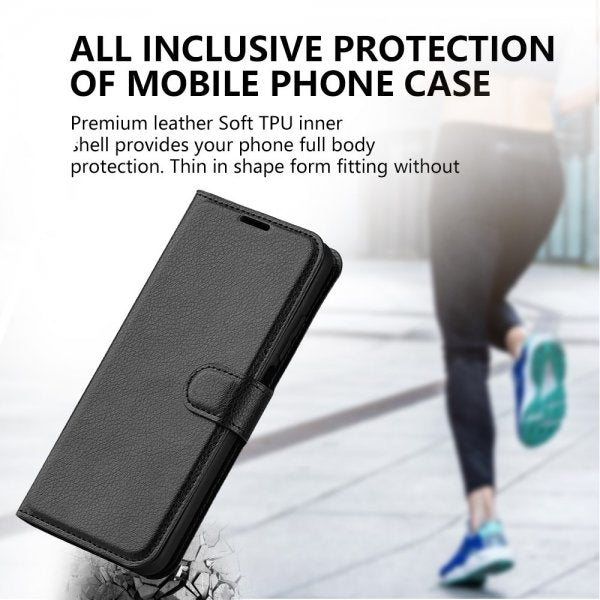 iPhone 15 Pro Max Etui Litchi Svart
