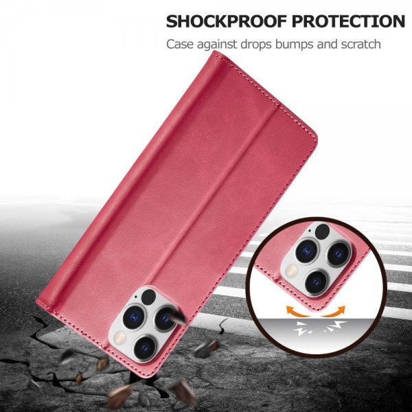 Lc.Imeeke iPhone 15 Pro Max Etui med Kortlomme stativfunksjon Magenta