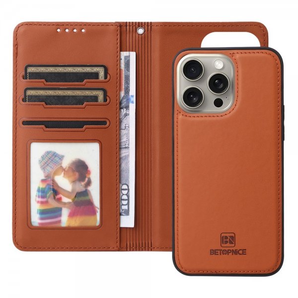 Betopnice iPhone 15 Pro Max Etui Avtagbart Deksel 005 Brun