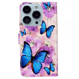 iPhone 15 Pro Max Etui Motiv Lilla Blomster Blå Sommerfugler