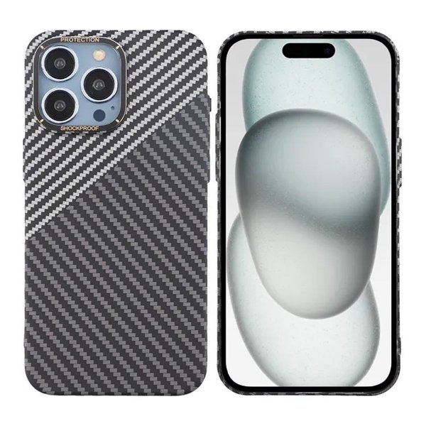 iPhone 15 Pro Max Deksel Karbonfibermønster Svart Hvit