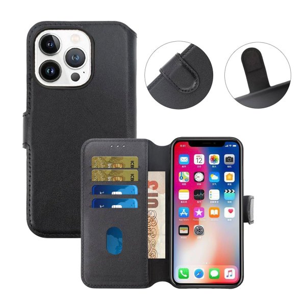 Rvelon iPhone 15 Pro Max Etui Ekte Skinn Svart