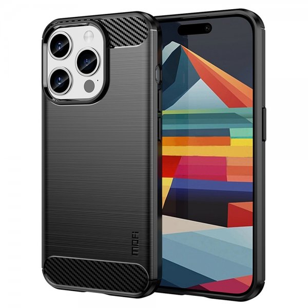 Mofi iPhone 15 Pro Max Deksel Børstet Karbonfibertekstur Svart