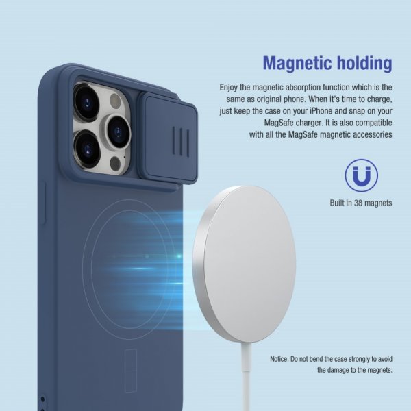 Nillkin iPhone 15 Pro Max Deksel CamShield Silky MagSafe Lyseblå
