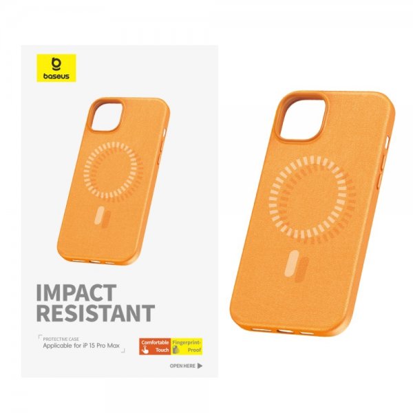 Baseus iPhone 15 Pro Max Deksel Fauxther Series MagSafe Oransje