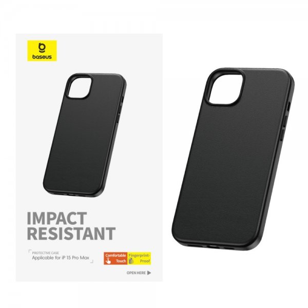 Baseus iPhone 15 Pro Max Deksel Fauxther Series Svart
