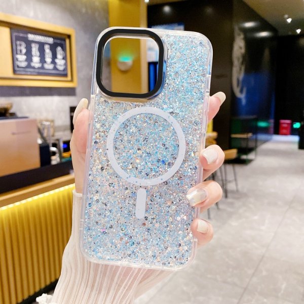 iPhone 15 Pro Max Deksel Glitter MagSafe Blå