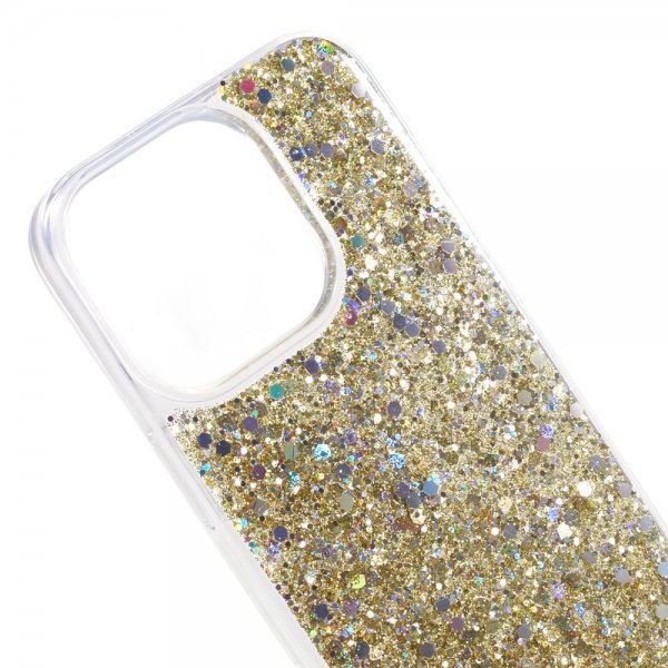 iPhone 15 Pro Max Deksel Glitterpaljetter Gull