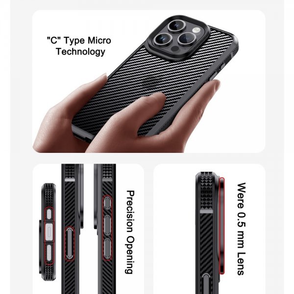 Ipaky iPhone 15 Pro Max Deksel Karbonfibermønster Svart