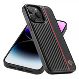 Lc.Imeeke iPhone 15 Pro Max Deksel Karbonfibertekstur Rød Stripe Svart