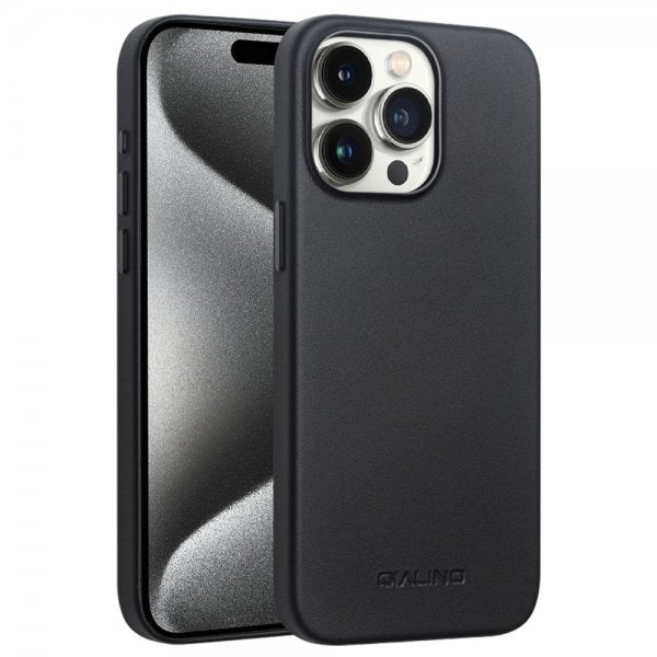 Qialino iPhone 15 Pro Max Deksel Kunstlæder MagSafe Svart