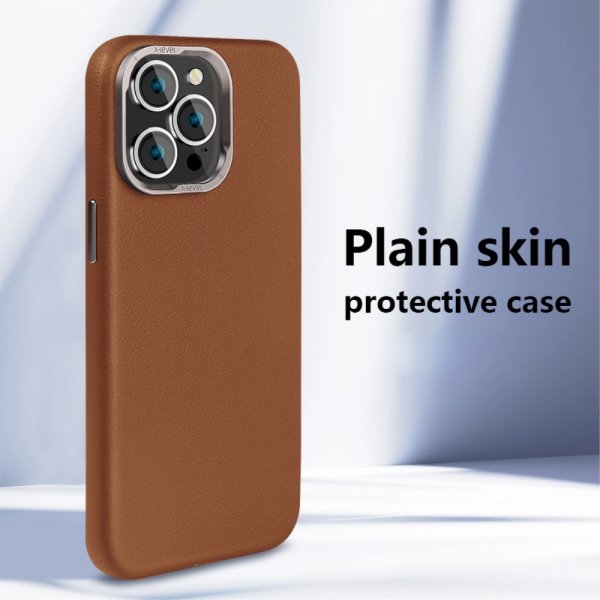 X-Level iPhone 15 Pro Deksel Skinntekstur MagSafe Brun